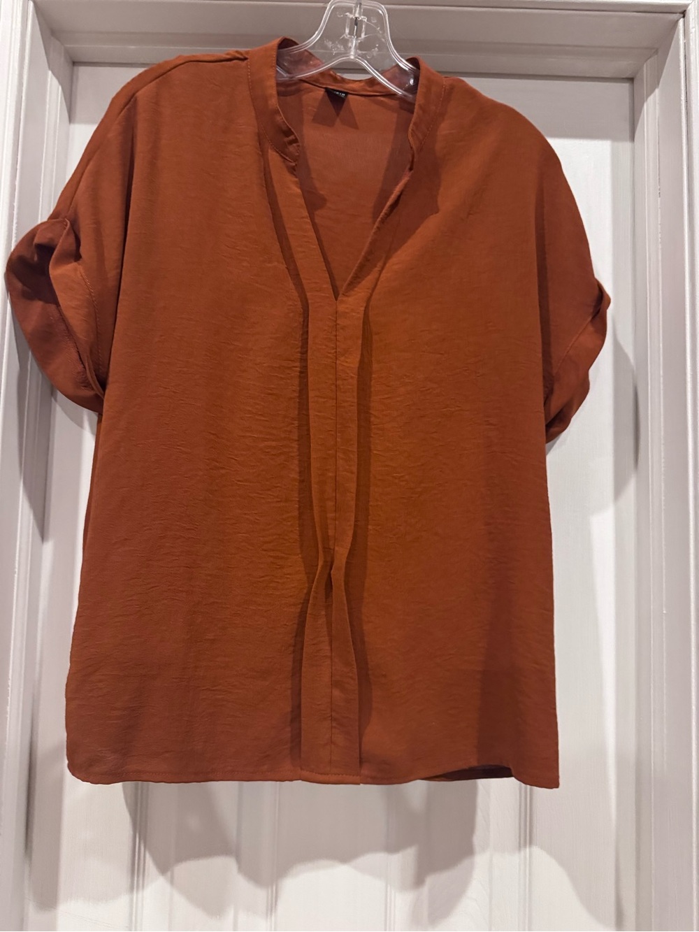 SHEIN Rust Short Sleeve V-Neck Tunic Blouse